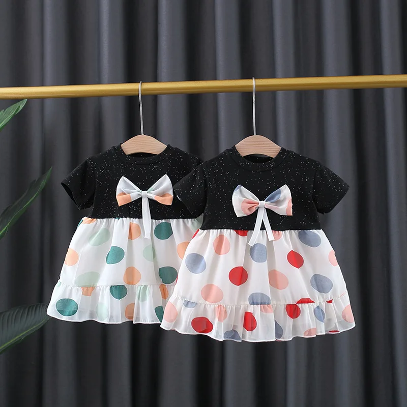 

Summer Baby Girls Dress Clothing Cute Dots Short Sleeve Princess Dress Party Butterfly Decoration Little Girl Sundress Vestido