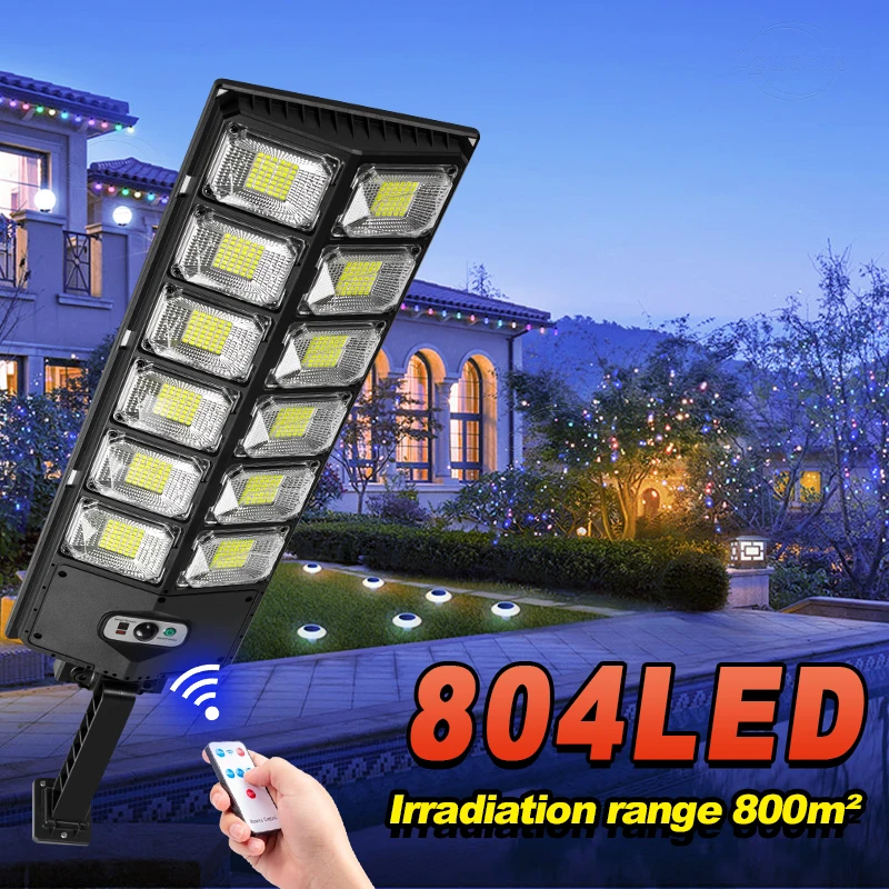 12000 lumi luminosi eccellenti 804 LED 800m m² luci solari lampione esterno 3 modalità IPX68 luci da giardino impermeabili con sensore di movimento