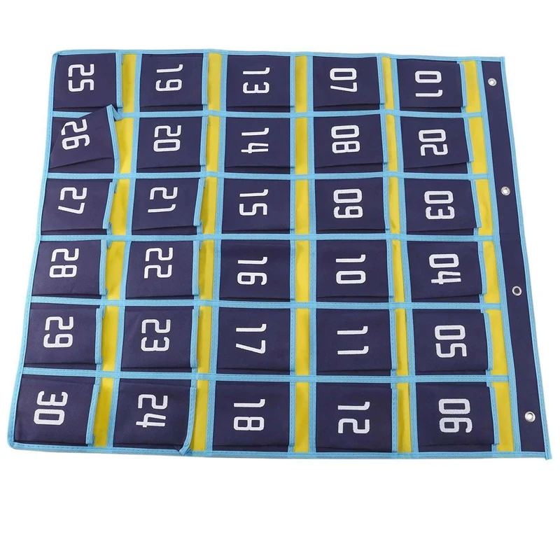 

4X Numbered Pocket Chart Classroom Organizer For Cell Phones Calculator Holders (30 Pockets, Blue Pockets)