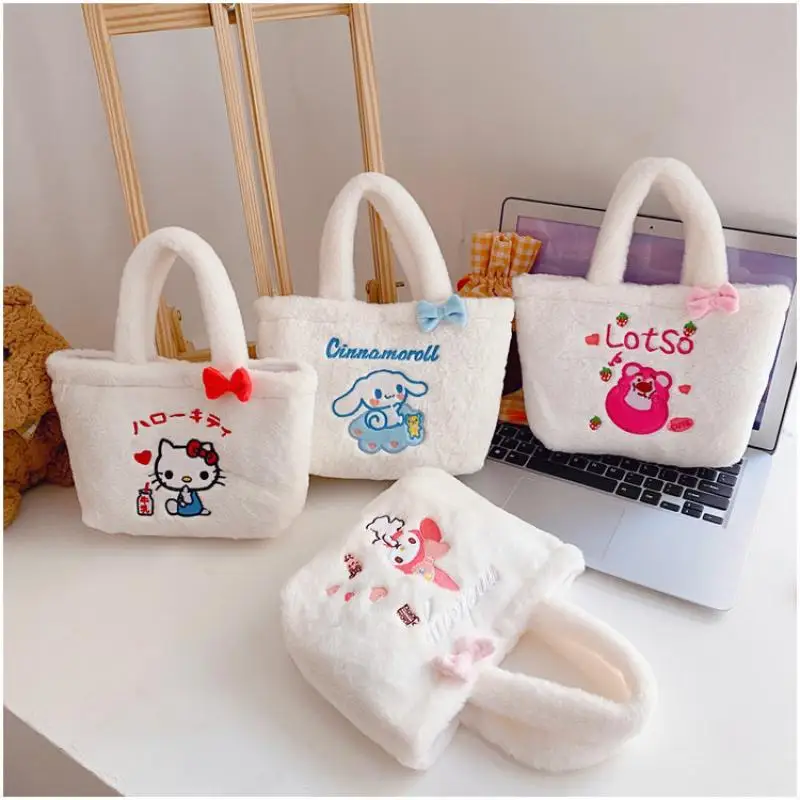 

Sanrio New Handbag Cinnamoroll Kuromi Plush Toy Backpack Kawaii Melody Cartoon Plush Versatile Bag Clothing Collocation