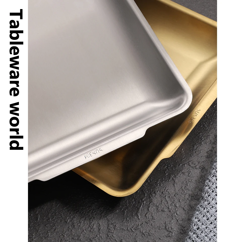 Цена Плотная Золотая сервировочная тарелка из нержавеющей стали, тарелка для ресторана, рыбы, барбекю, шампуров, морепродуктов, суши, прямоуголь...