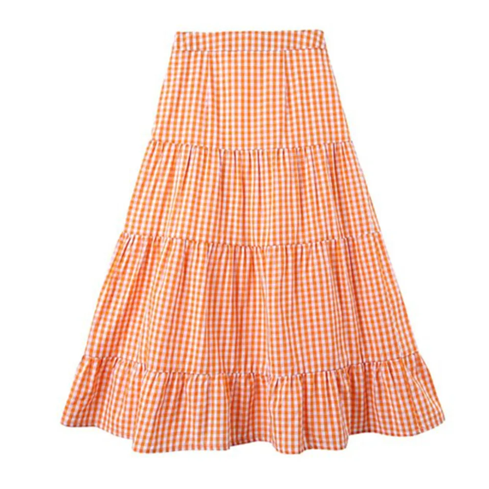 

Casual Summer Long Skirt Boho Maxi Plaid Pleated Skirts Womens 2022 Preppy Style Vintage School Loose Cake A-Line Skirt