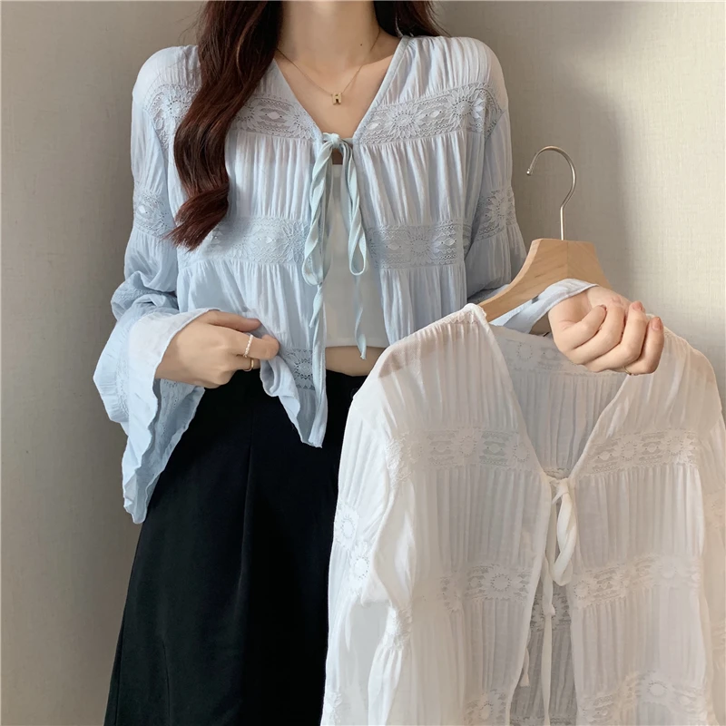 Женская кружевная накидка-болеро с длинным рукавом элегантный шифоновый