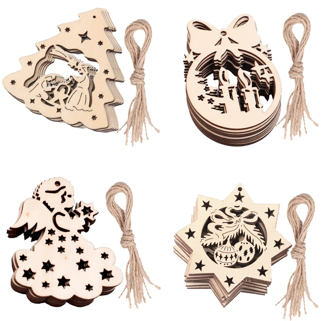 

10pcs 8cm Wooden Hanging Ornaments for Christmas DIY Unfinished Wood Crafts Cutouts for Xmas Tree Hanging Ornaments Gift Tag