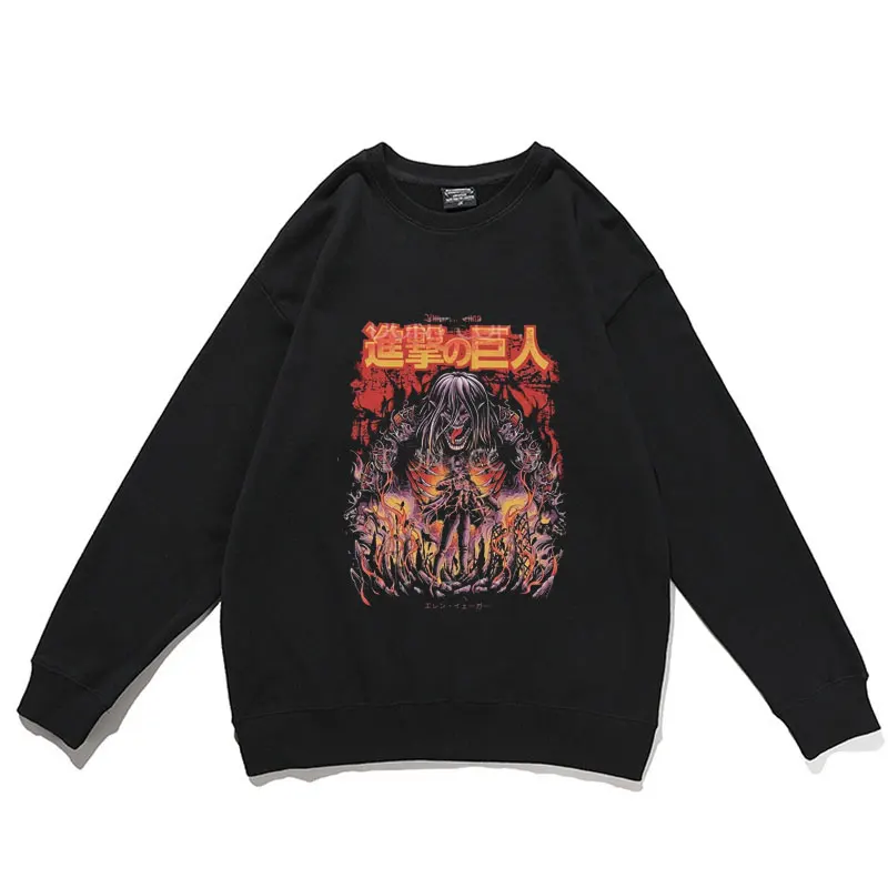 

Anime Attack on Titan Eren Yeager Print Sweatshirt Harajuku Oversized Sweatshirts Man Pullover Tops Men Women Hip Hop Streetwear