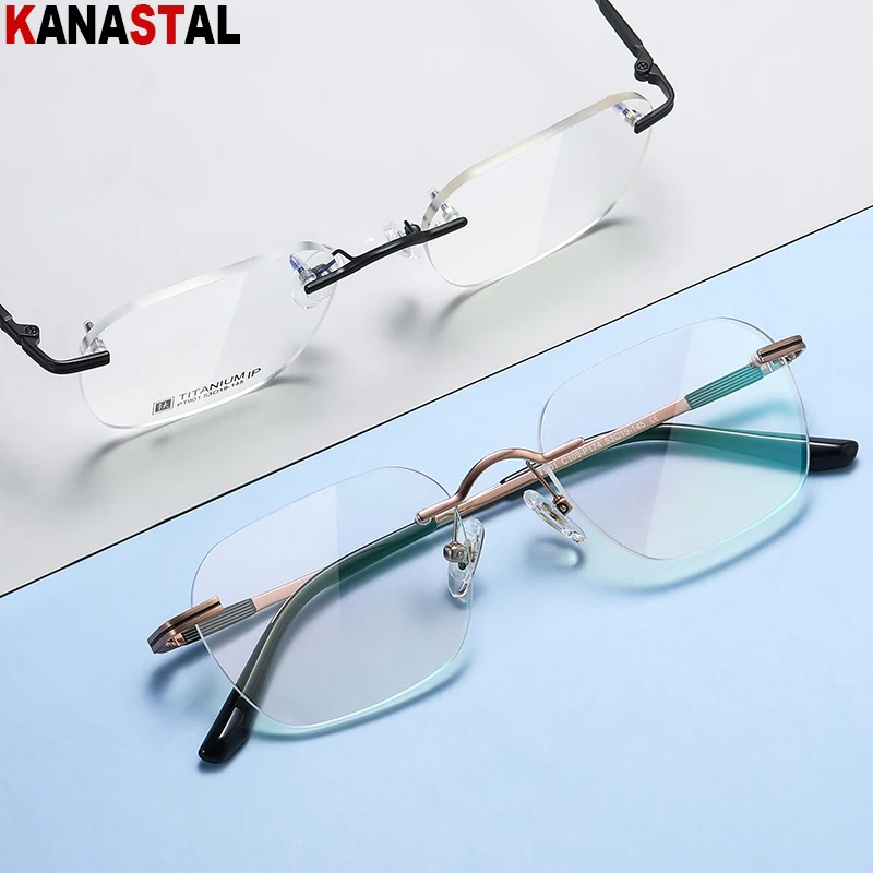 

Men's Blue Light Blocking Reading Glasses Women Pure Titanium Rimless Eyeglasses Myopia Presbyopia Prescription Lens Eyewear