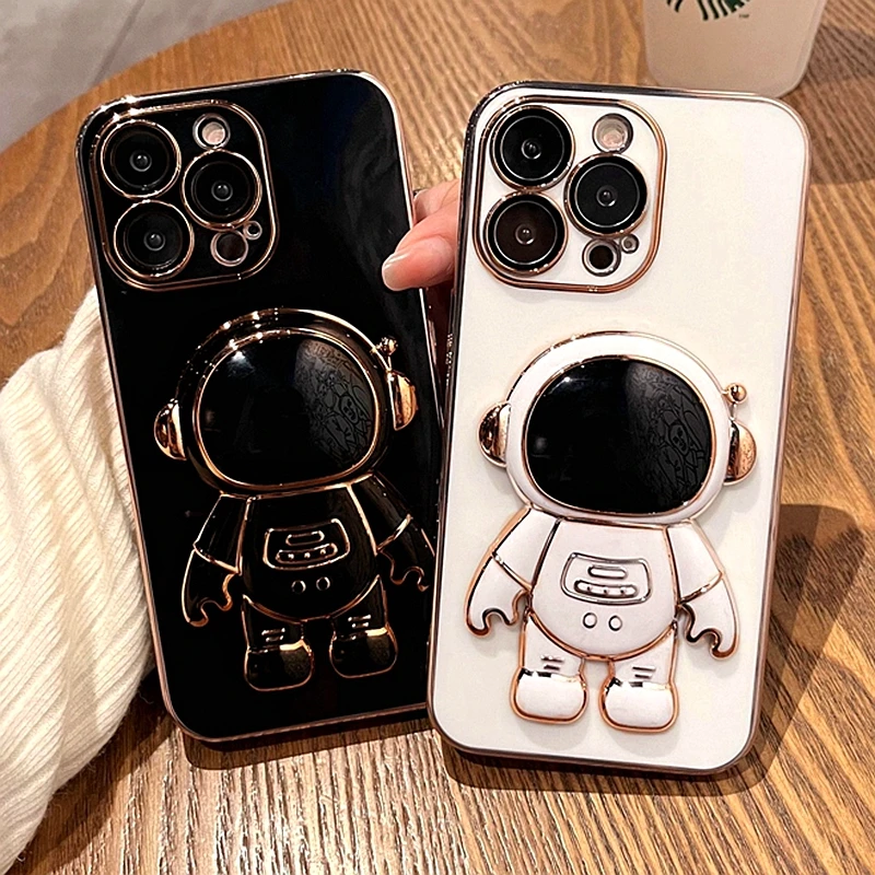 

Luxury Astronaut Phone Case For iPhone 11 12 13 14 Pro Max XS X XR 7 8 Plus SE 2020 22 Mini Shockproof Silicone Kickstand Cover
