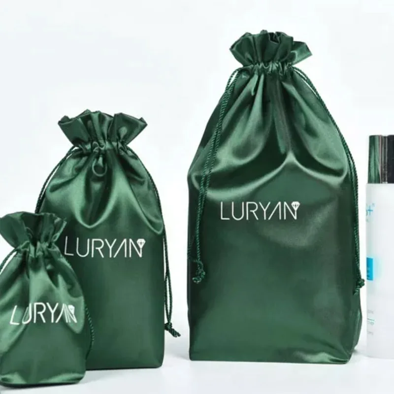 

Green Silk Stain Gift Bags 7x9cm 9x12cm 10x15cm 13x17cm 18x30cm Eyelashes Hair Packaging Sack Jewelry Drawstring Pouches