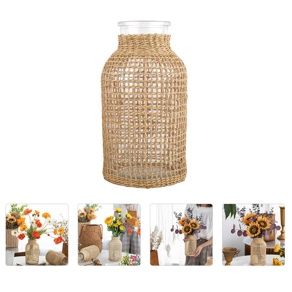 

Vase Flower Vases Decor Rattan Woven Wedding Planter Decorative Table Desktop Flowers Wicker Home Clear Decoration Bottle Floral