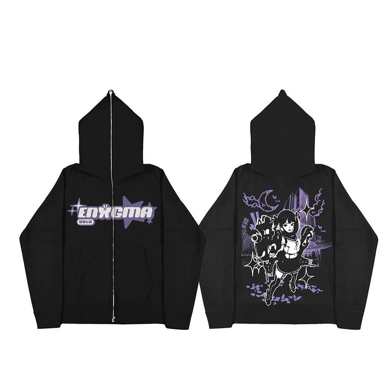 

Мужская толстовка с капюшоном и принтом в стиле Харадзюку, Толстовка Оверсайз с аниме-принтом в Корейском стиле, осень 2022, свободная толстовка на молнии, толстовка с капюшоном в стиле аниме Y2k для дам на весну