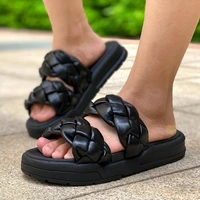 women platform sandals summer female pu woven slippers open toe flat beach shoes women shoes black 36 43