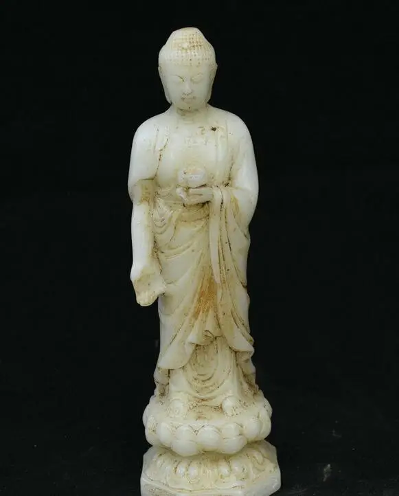 

8" Old China Han White Jade Carving Dynasty Sakyamuni Amitabha Buddha Jar Statue