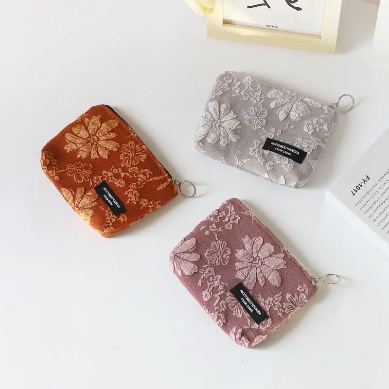 

Retro Floral Coin Purse for Women Fabric Mini Pouch Portable Change Purse Korean Style Floral Coin Bags Credit Card Keys Wallets