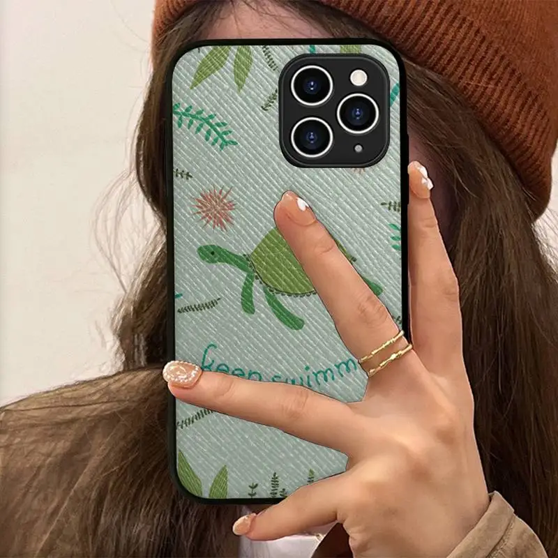 Чехол для телефона с рисунком морской черепахи жесткий кожаный чехол iPhone 11 12 13 Mini