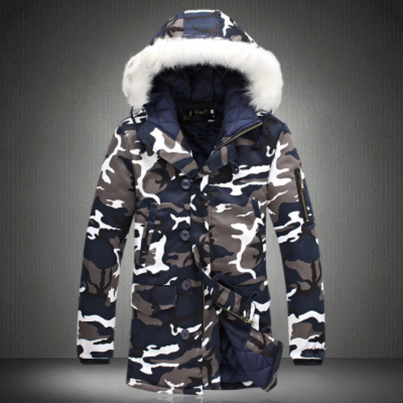 Autumn Winter Long Jacket Couples Camouflage Big Fur Collar Cotton Jackets Men Women Coat Thickened Multi-color Fashion Warm