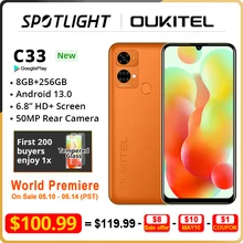 【World Premiere】OUKITEL C33 Smartphone 8GB RAM+256GB ROM Octa Core 6.8" HD+ Screen 50MP Rear Camera Android 13 5150mAh Phone