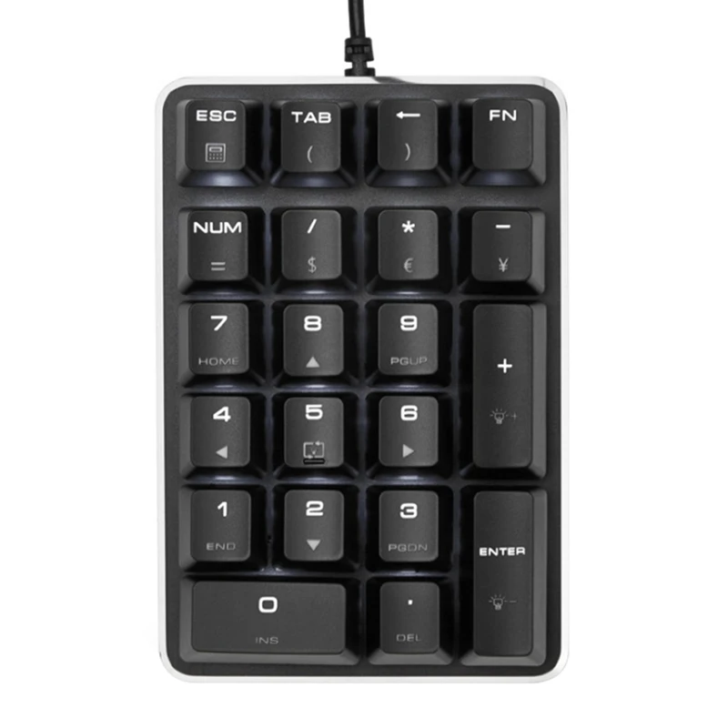 Клавиатура с подсветкой USB Wired Mechanical Numeric Keypad 21-Key, подходящая для финансовых операций, коммерции, банковских отделений и кассиров.