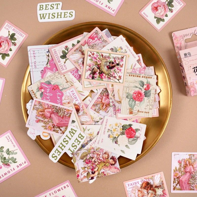 

46Pcs Mini Box Flowers Stickers Adhesive Supplies Romantic Floral Decoration DIY Wonderland Scrapbook Materials 4CM