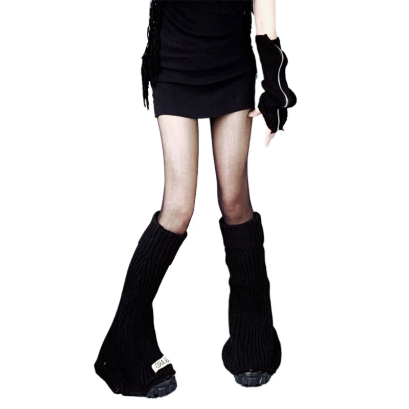 Women Flared Loose Foot Cover Stockings Rib Knit Letters Leg Warmer Streetwear 37JB