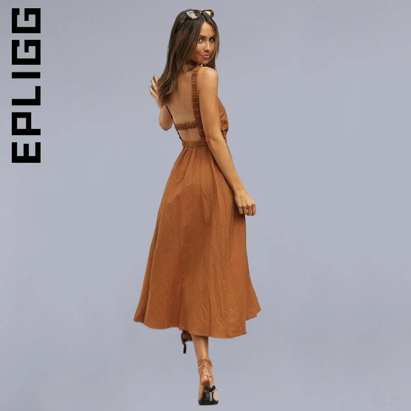 

Платье Epligg женское на тонких бретельках, мягкое элегантное приталенное, в винтажном стиле, для отдыха, летнее