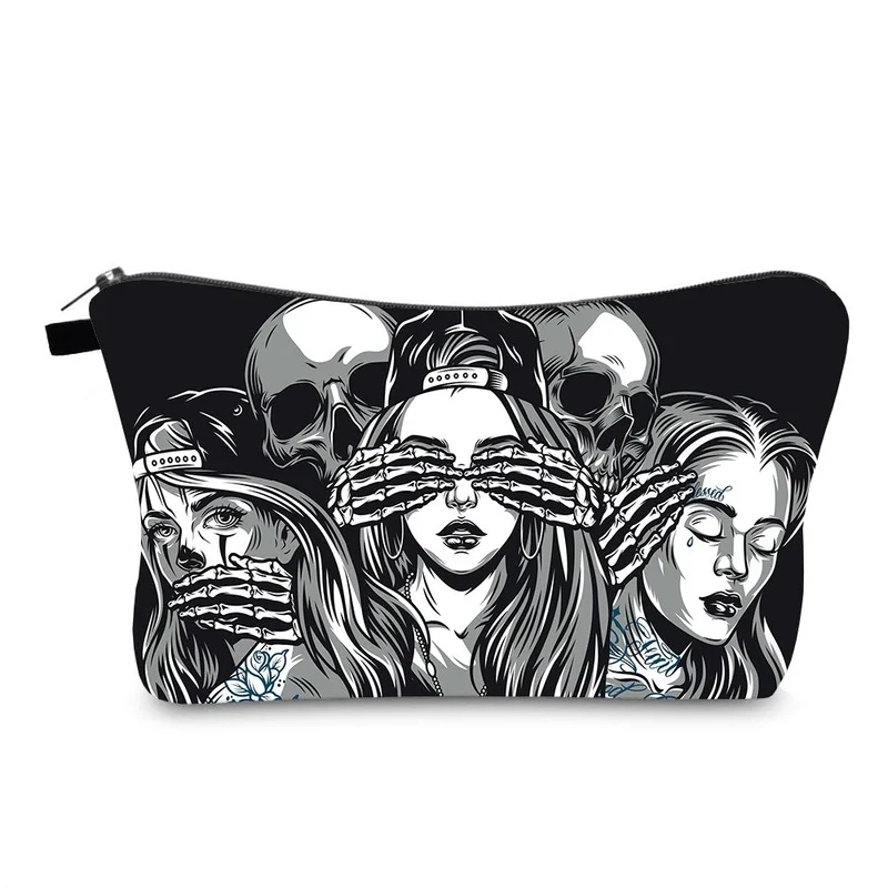 

Personalized Skull Cosmetic Bags Waterproof Large Capacity Storage Bag Cosmetic Key Card Holder Woman Outdoor Makeup Bag