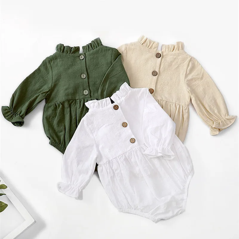 

Fashion Baby Girls Romper Cotton Long Sleeve Ruffles Baby Rompers Infant Playsuit Jumpsuits Cute Newborn Clothes Onesies 0-18m