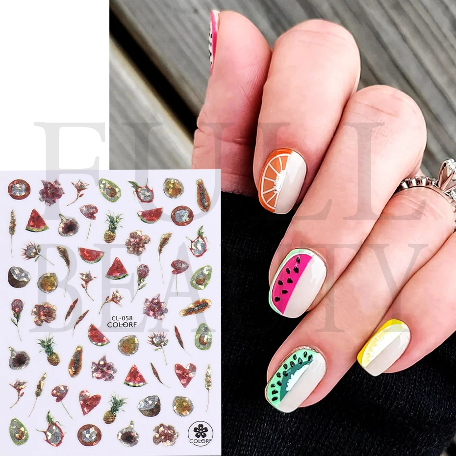 3D Милые Фрукты Наклейка Для Ногтей Арбуз Ананас Папайя Дракон Киви Вишня Лето