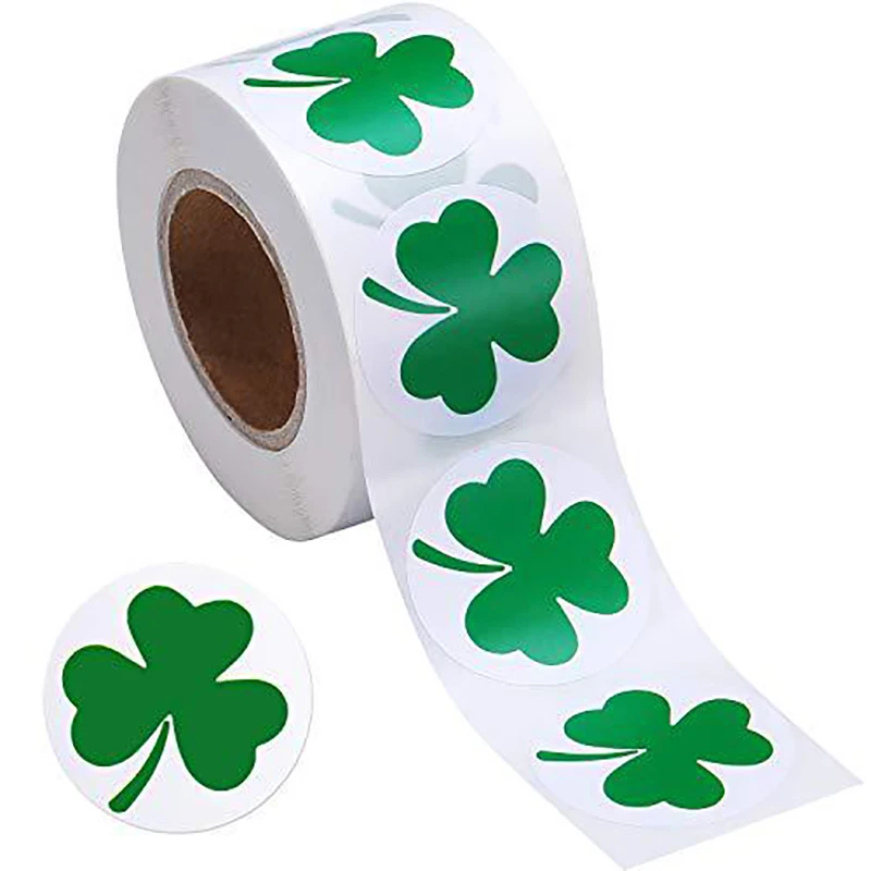 

Green Clover Shamrock Stickers Irish St. Patrick's Day Decorations for Home Business Packaging Seal Party Supplies 1inch