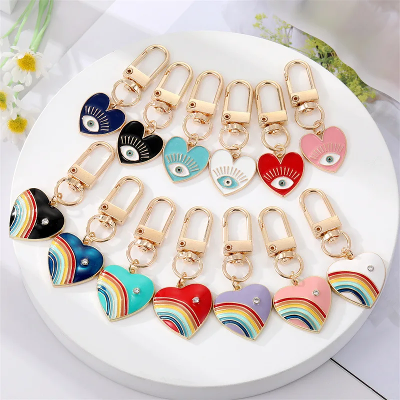 

20pcs Evil Eyes Key Ring Fashion Ranbow Painting Lucky Turkish Keychain Lobster Clasp Holder Accessories