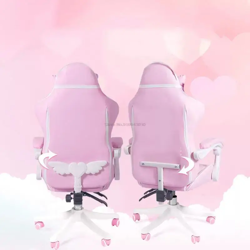 Розовое игровое кресло для девочек геймерское конкурентоспособное вращающееся