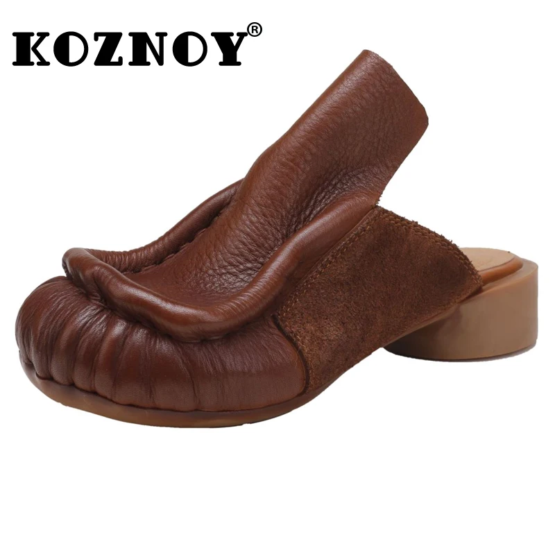 

Тапки женские из натуральной коровьей кожи, 2,5 см, с круглым носком