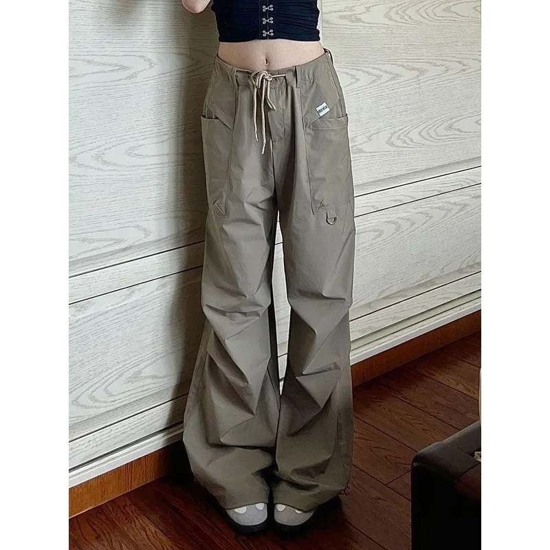 

Deeptown Y2k Harajuku Vintage Cargo Parachute Pants Women Gyaru Streetwear Wide Korean Fashion Trousers Hippie Casual Pleated
