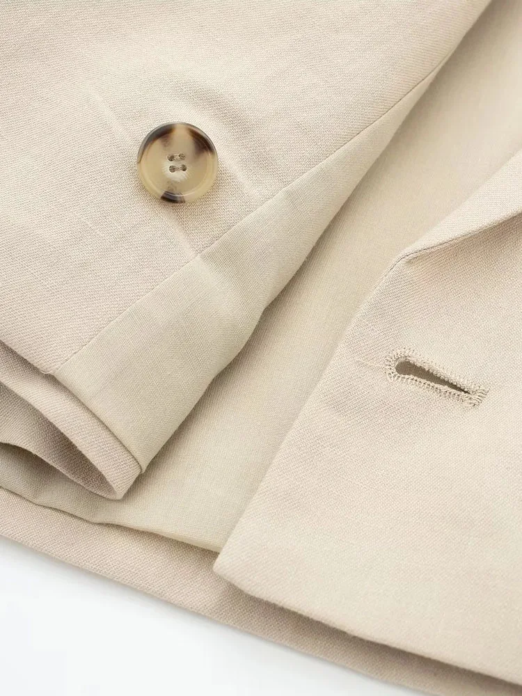 PAILETE Women 2023 fashion linen cropped blazer coat vintage long sleeve front double breasted female outerwear chic tops