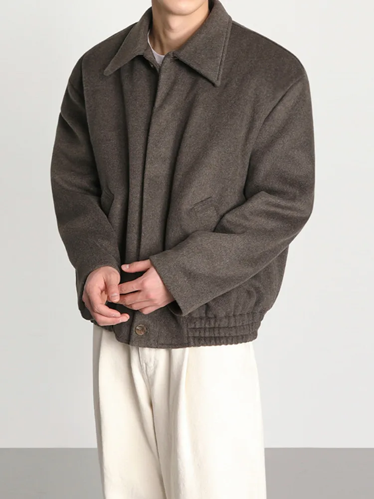 SYUHGFA Men's Wear 2022 Autumn Winter Lapel High Quality Short Style Loose Woolen Coat Korean Streetwear Zipper Jackets