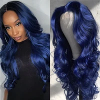 dark blue body wave synthetic lace wigs long wave wigs for black women heat resistant hair natural hairline cosplay wig