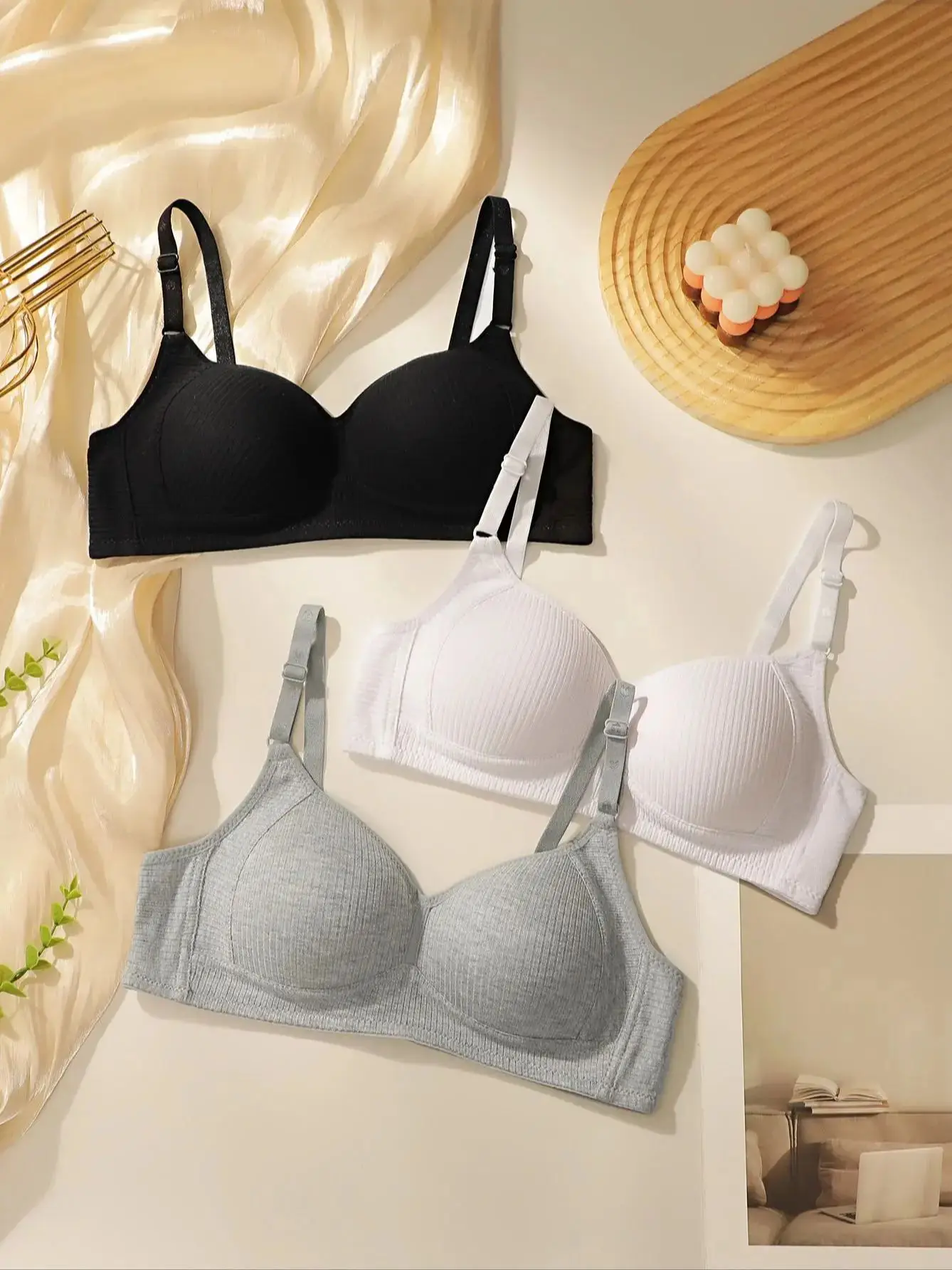 Женское Хлопковое Нижнее Белье Viomisha Беспроводной Бюстгальтер Пуш-ап С V-образным