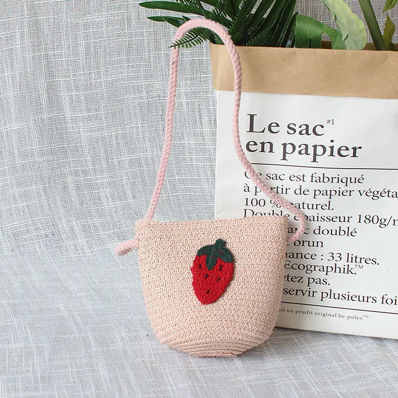 Lovely Children's Straw Mini Crossbody Bag Cute Kids Princess Accessories Shoulder Bag Handmade Woven Baby Girls Mini Coin Purse