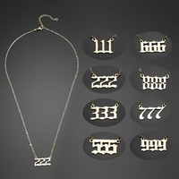 fashion style hot sale single layer stainless steel number necklace 111 999 metal gold pendant necklace for men and women