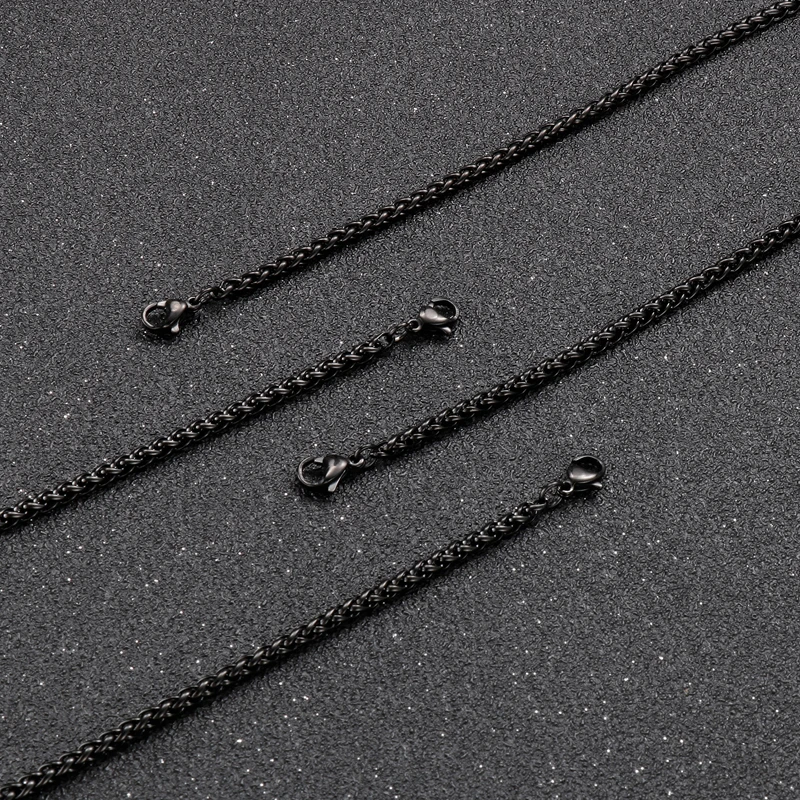 

3/4mm Stainlace Steel Necklace For Women Men Black Color Twist Chain Choker Lobster Claw Clasp Trendy Punk Jewelry