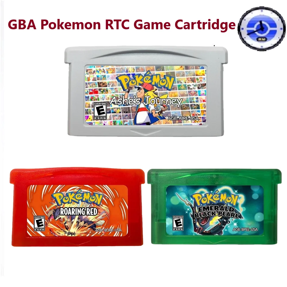 Фото Игровой картридж GBA RTC на английском языке, Pokemon Roaring Red, Black Pearl, Emerald, Ashes Journey, флеш-картридж GBA, модифицированный ROM. №1