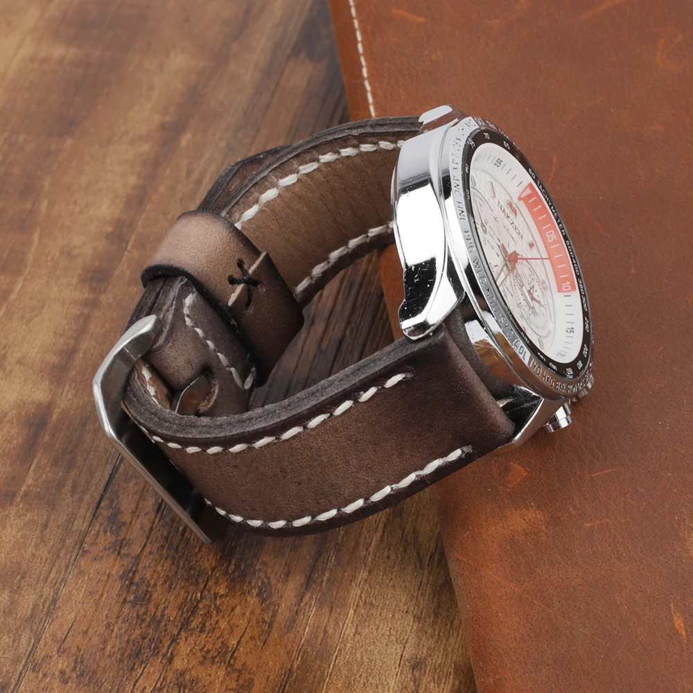 18mm 20mm 22mm 24mm Retro Genuine Leather Watchstrap Men Blue Yellow Watchband for Panerai Replacement Bands Wist Bracelet