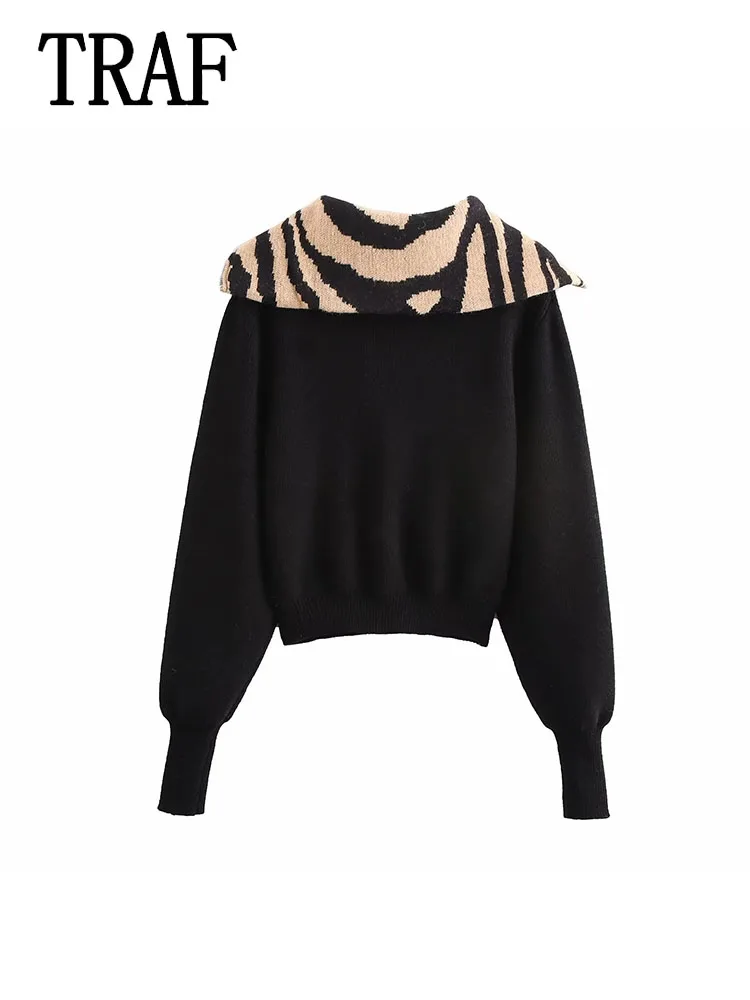 TRAF женский элегантный v-образный вырез устойчивый свитер с длинными рукавами и