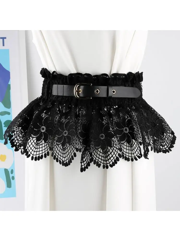 2022Texture Waist Skirt Women Lace Wide Belt Elastic Cover With Versatile Decorative Dress European American Design Korean Style