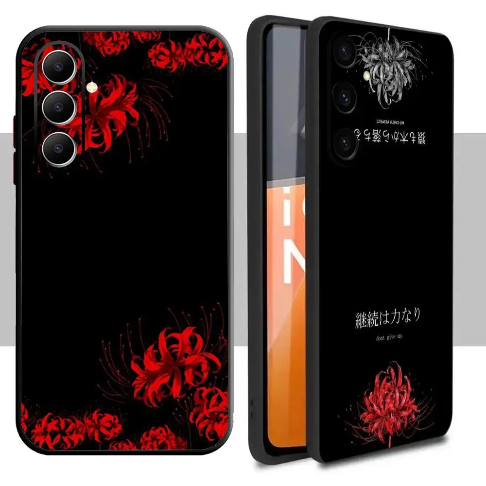 Фото Японский чехол для телефона с красными лилиями-пауками для Samsung Galaxy S26 S25 S24 S23 S22 S21 Plus Ultra Note20, мягкий, черный №3