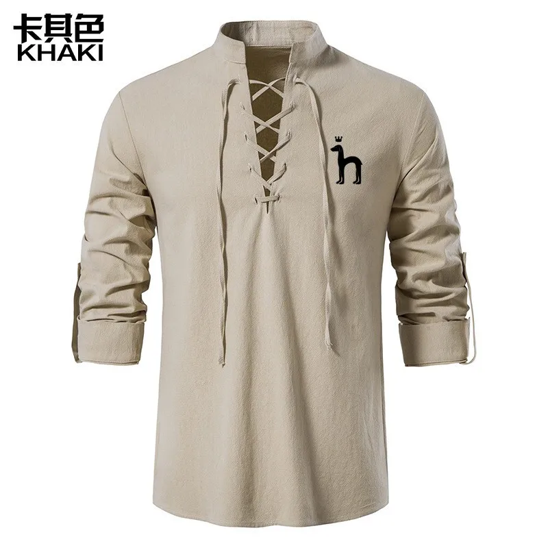 

2023HAZZYS New Amazon Men's Cotton Hemp henley shirt Hippie Casual Beach Stand Collar Long Sleeve Shirt A275