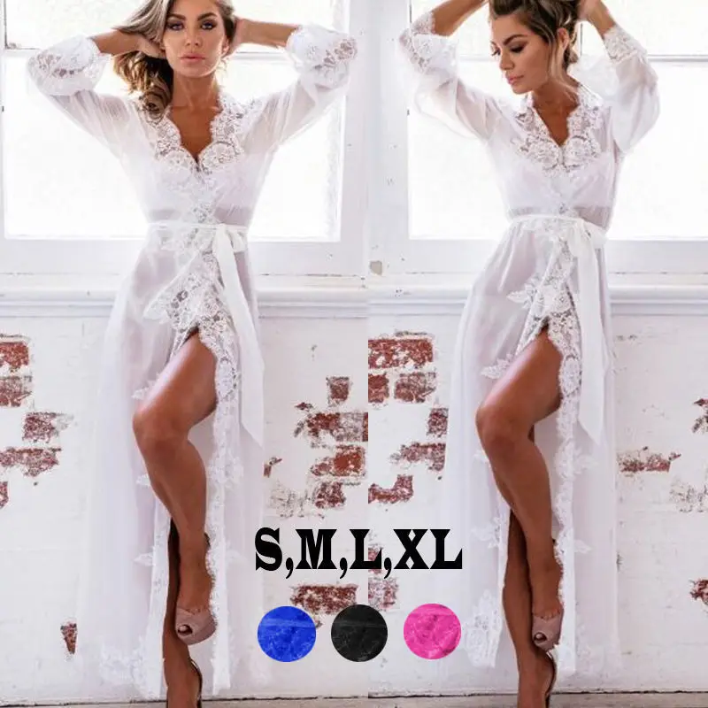 

Underwear Lace Women Lingerie Babydoll Sleepwear Coat Nightwear Bathrobe Kimono Long Wedding G-string Bridesmaid Robe Gown