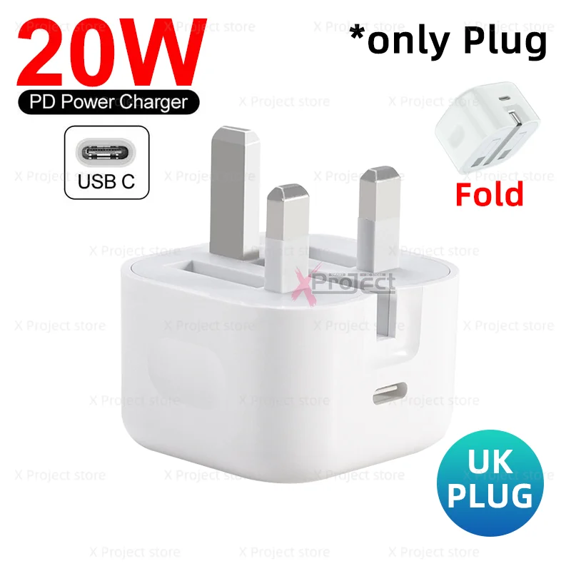 

Fast Charger UK Charging PD Plug Fold 20W Adapter For iPhone 14 13 12 PRO MAX 11 XR XS X Fast PD port EU US Plug Travel Wall