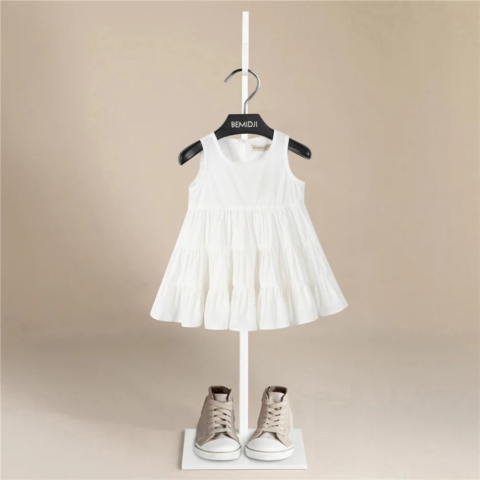 

2022 Cute Vest Cotton White Infantile Baby Girl Dress Cotton Sleeveless A-Line Dresses Casual Clothing Mini Princess Clothes