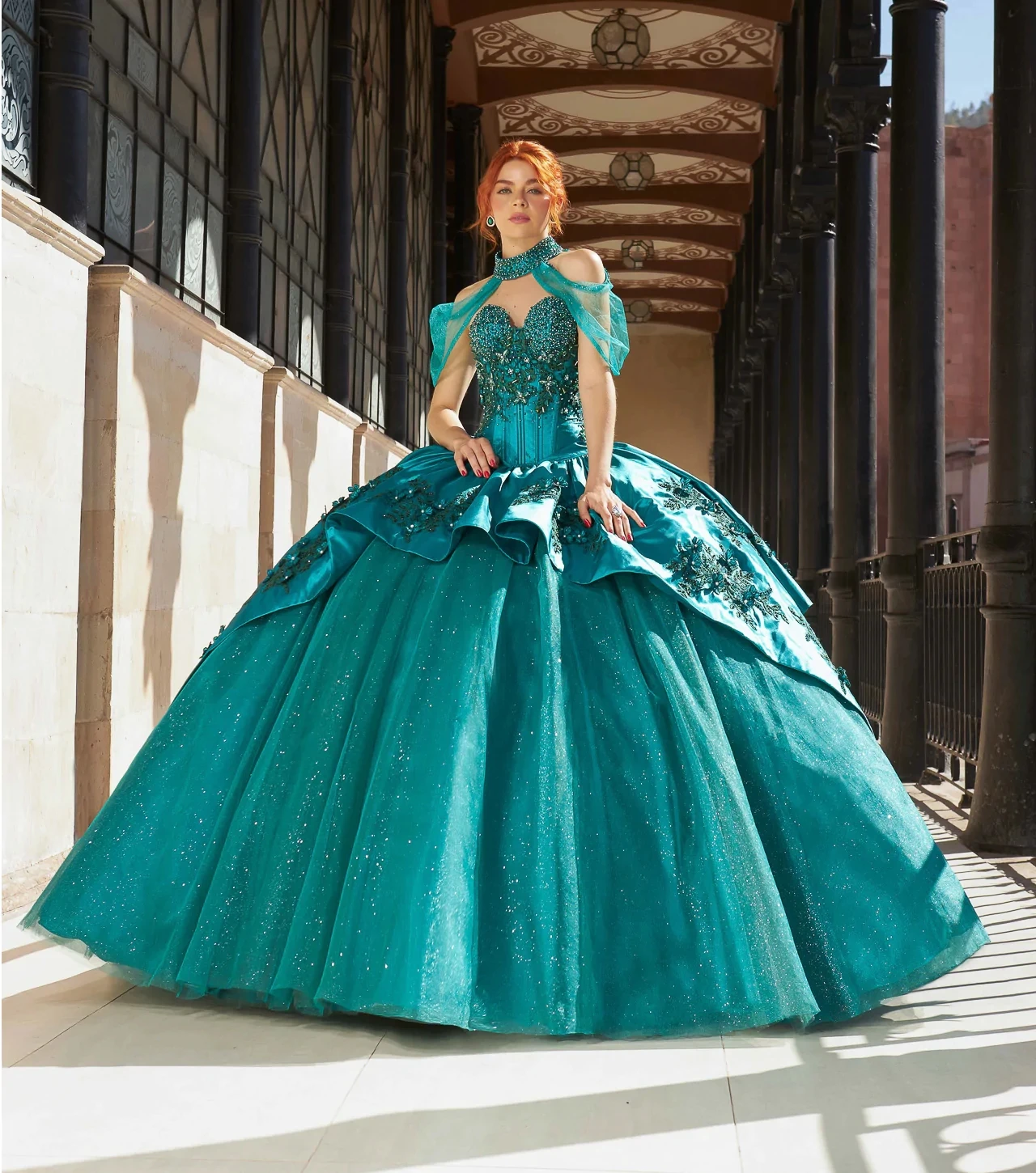 

Teal Charro Quinceanera Dresses Ball Gown Sweetheart Tulle Appliques Pearls Puffy Mexican Sweet 16 Dresses 15 Anos