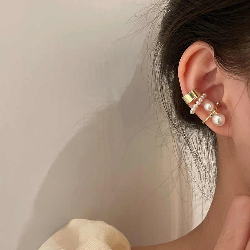 

3 / PCS Pearl Earbone Clip Female French Advanced Sense Earrings Earrings 2022 New Trend 00s Style Pierced Jewelry Earrings